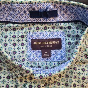 Johnston & Murphy Men's XL Button Down Dress Shirt Green Patterned 100% Cotton